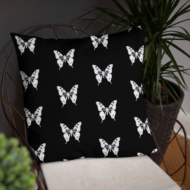 Gothic Cushion Cover, Gothic Couch Cushion, Monochrome Decorative Pillow, Butterfly Cushion Cover, Black An White - image 1