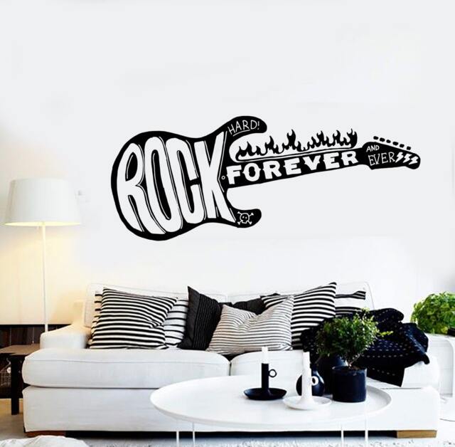 Wall Vinyl Music Rock Forever Guitar Fire Guaranteed Quality Decal Mural Art 1539Dz - image 1