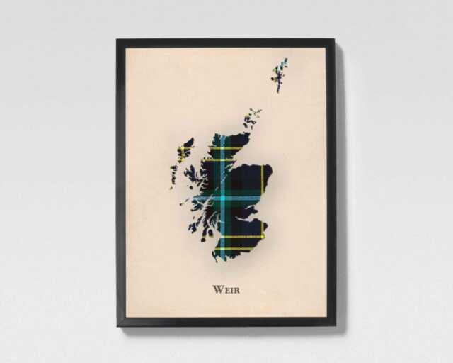 Clan Weir Scottish Tartan Map - Of Scotland Family Wall Decor, Ready To Hang - image 1