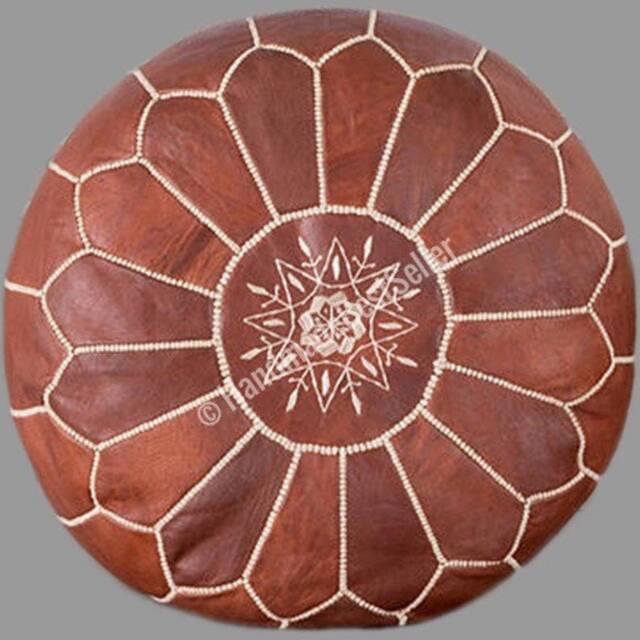 Set Of 4 Handmade Moroccan Leather Poufs - Natural Tan Ottoman - image 1