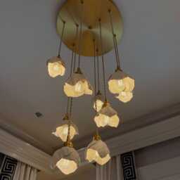 Handmade Porcelain Bloom Pendant Light Trio Floral With Gold Accents - thumbnail 4