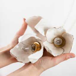 Handmade Porcelain Bloom Pendant Light Trio Floral With Gold Accents - thumbnail 3