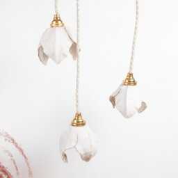 Handmade Porcelain Bloom Pendant Light Trio Floral With Gold Accents - thumbnail 2