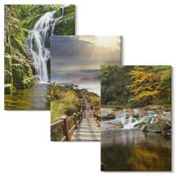 Canvas Art Set Of 3 - Waterfalls, Mountains, Cloud Paths & Autumn Views, Green Photo Print, Landscapes Wall Decor - thumbnail 2