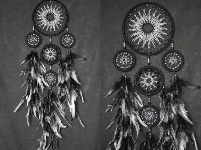 Dream Catchers Black Dreamcathcer Monochrome Wall Hangings Boho Style Catcher Gift Large Dreamcatcher Silver Decor - image 1