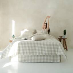 Linen Duvet Cover Set With Pillow Cases, Gingham Check Bed Linens, Natural Bedding Sets Queen, Twin, Full, Double, King - thumbnail 1