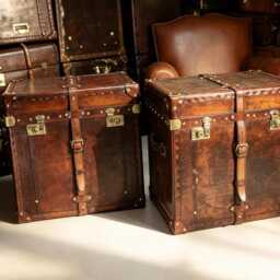 Reclaimed English Leather Trunks, Victorian Style Side Table Storage, Unique Handmade - thumbnail 3