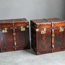 Reclaimed English Leather Trunks, Victorian Style Side Table Storage, Unique Handmade - thumbnail 4