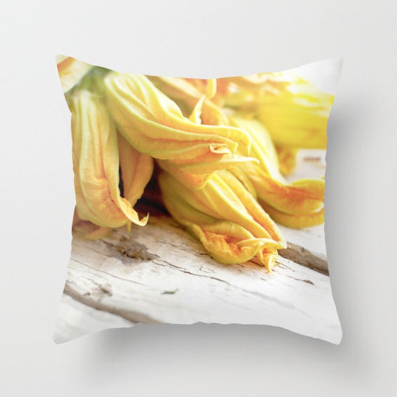 Flower Pillow - Farm Food 16x16 18x18 20x20 Cover Squash Blossoms Yellow Decor Rustic - image 1