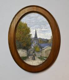 Wooden Framed Art Print, Claude Monet, Street in Sainte-Adresse Village Church, Light Oak
