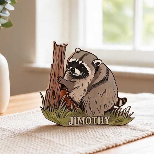 Jimothy Raccoon Wooden Block, Viral Seattle Memorial Decor, Cute Trash Panda Wood Shelf Decor - image 1