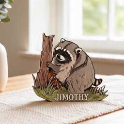 Jimothy Raccoon Wooden Block, Viral Seattle Memorial Decor, Cute Trash Panda Wood Shelf Decor - thumbnail 1