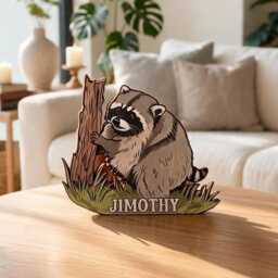 Jimothy Raccoon Wooden Block, Viral Seattle Memorial Decor, Cute Trash Panda Wood Shelf Decor - thumbnail 2