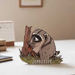 Jimothy Raccoon Wooden Block, Viral Seattle Memorial Decor, Cute Trash Panda Wood Shelf Decor - thumbnail 3