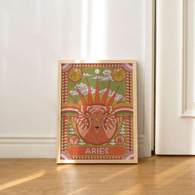 Aries Zodiac Print Birth Flower Astrology Wall Art - image 1