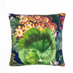 Floral Chenille Cushion Cover Double-Sided Print, Black Piping - 17x17 - thumbnail 1