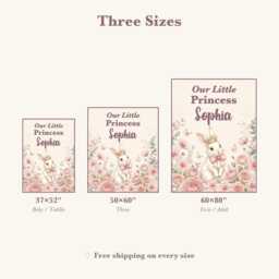 Personalized Princess Blanket, Custom Name Watercolor Bunny Keepsake, Little Nursery Throw, Baby Girl Gift - thumbnail 4