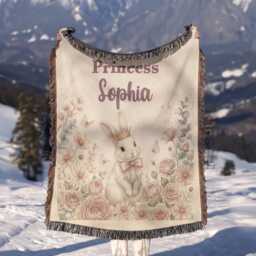 Personalized Princess Blanket, Custom Name Watercolor Bunny Keepsake, Little Nursery Throw, Baby Girl Gift - thumbnail 3