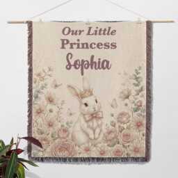Personalized Princess Blanket, Custom Name Watercolor Bunny Keepsake, Little Nursery Throw, Baby Girl Gift - thumbnail 2