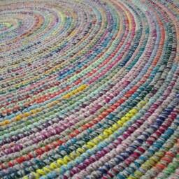 Handmade Wool Round Rug, Crochet Colorful Area Rug - thumbnail 3