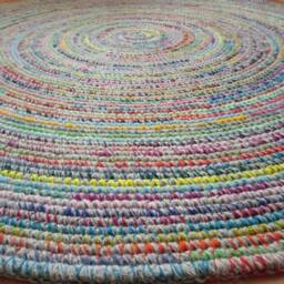 Handmade Wool Round Rug, Crochet Colorful Area Rug - thumbnail 4