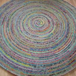 Handmade Wool Round Rug, Crochet Colorful Area Rug - thumbnail 2