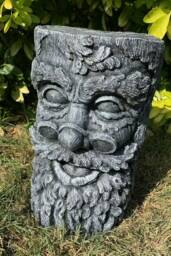 Stone Garden Green Man Tree Stump Plinth Black & White Concrete Ornament - thumbnail 1