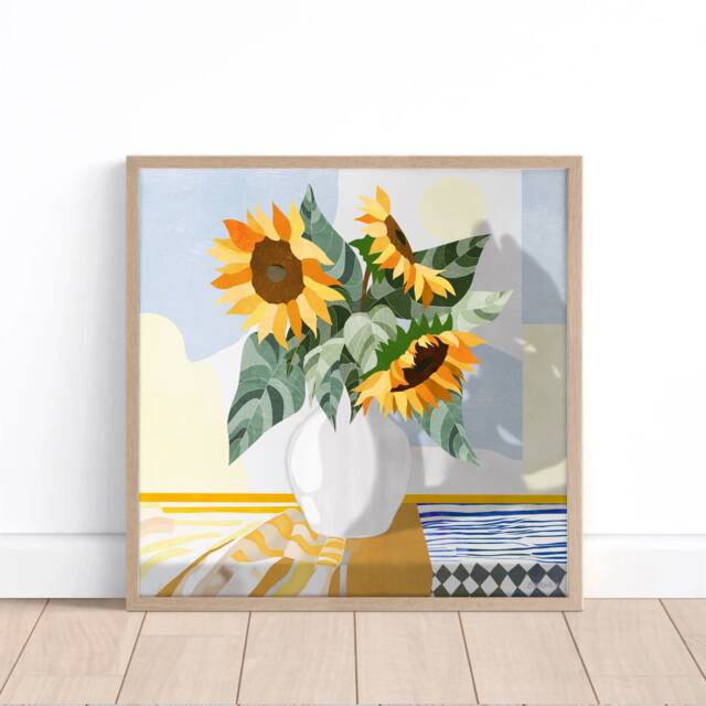 Sunflower Serenade, Flower Vase Print, Yellow Flower Painting, Abstract Flower, Modern Wall Art Nature, Decor - image 1