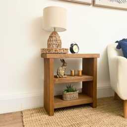 Handmade Solid Wood Side Table, Rustic Entry Small 2-Shelf Bookcase - thumbnail 1