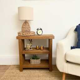 Handmade Solid Wood Side Table, Rustic Entry Small 2-Shelf Bookcase - thumbnail 2
