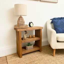 Handmade Solid Wood Side Table, Rustic Entry Small 2-Shelf Bookcase - thumbnail 3