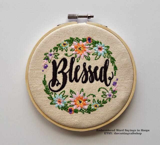 Blessed Embroidered Wall Art - Embroidery Pictures Give Thanks Design Hoop Home Decor Frame