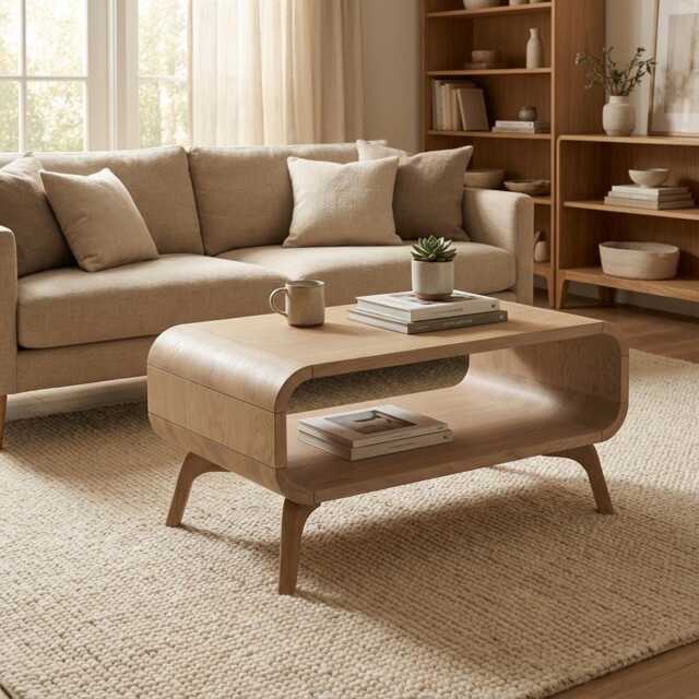 Coffee Table With A Shelf, Art Deco Coffee Table, Low Solid Oak Table, Wood Sofa Table Custom Handmade Oak, in Stock - image 1