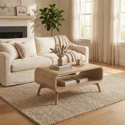 Coffee Table With A Shelf, Art Deco Coffee Table, Low Solid Oak Table, Wood Sofa Table Custom Handmade Oak, in Stock - thumbnail 3