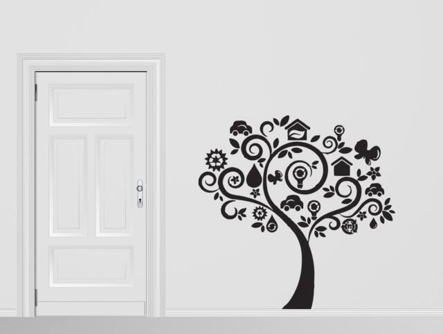 Wall Vinyl Decal Family Tree Bird House Branches For Children Modern Home Decor - #2101Dn - image 1