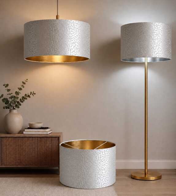 New Luxury Made By Order Embossed Pearl Silver Silk Super Luxurious Lamp Shade & Pendant Light With Metallic Panels Lining - image 1