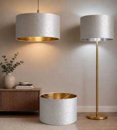 New Luxury Made By Order Embossed Pearl Silver Silk Super Luxurious Lamp Shade & Pendant Light With Metallic Panels Lining - thumbnail 1