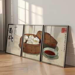 Soup Dumpling Print Set - Vintage Chinese Food Illustration, Kitchen Art - thumbnail 3