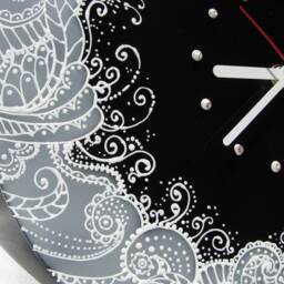 Hand-Painted Floral Wall Clock Black Glass Art, Silent Movement - thumbnail 4