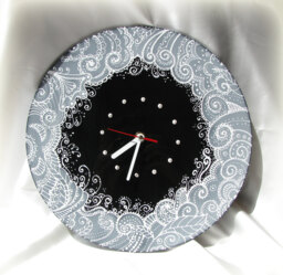 Hand-Painted Floral Wall Clock Black Glass Art, Silent Movement