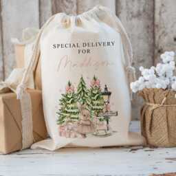 Personalised Large Santa Christmas Sack For Girls , Xmas Toy Sack With Name & Sugerplum Bunny, Personalised Stocking , Christmas Gift - thumbnail 2