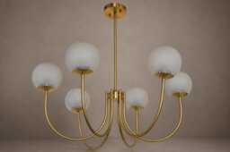 Castle Style 6-Light Brass Chandelier - Brushed Globe Milky Glass Pendant Light Medieval Inspired Ceiling Fixture - thumbnail 1