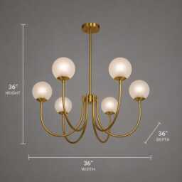 Castle Style 6-Light Brass Chandelier - Brushed Globe Milky Glass Pendant Light Medieval Inspired Ceiling Fixture - thumbnail 2