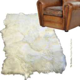 White Faux Fur Area Rug - Tattered Edge Patchwork Pelt, Handmade in Usa - thumbnail 2