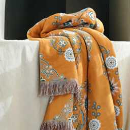 Vintage Floral Cotton Throw Blanket Bohemian Fringed Sofa Snuggle - thumbnail 2