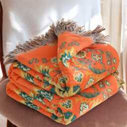 Vintage Floral Cotton Throw Blanket Bohemian Fringed Sofa Snuggle - thumbnail 4