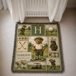 Personalized Golf Baby Woven Blanket, Custom Name Nursery Decor, Boy Shower Gift - thumbnail 3
