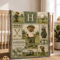 Personalized Golf Baby Woven Blanket, Custom Name Nursery Decor, Boy Shower Gift - thumbnail 2