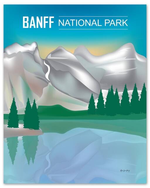 Banff National Park Poster, Art, Canada Travel Skyline, Map, Gift, Art - Style E8-O-Banf - image 1