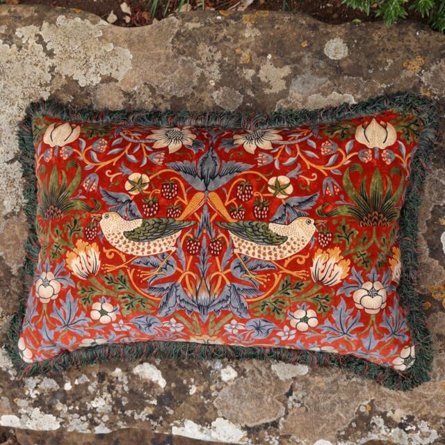 William Morris Cushion Cover Strawberry Thief Dark Red Velvet - image 1